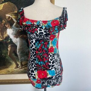 Y2K Wet Seal Floral Leopard Print Statement Going Out Top